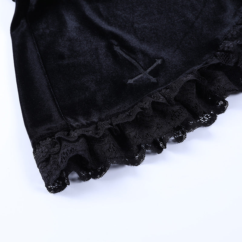 Gothic Edgy black midi skirt 212009