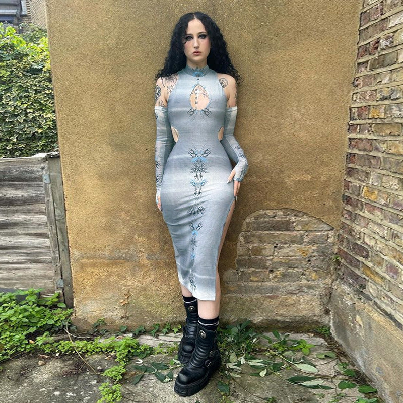Gray Gothic Split Dress WY22028