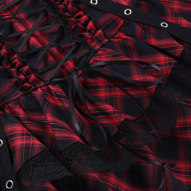 Punk Style Plaid Top & Skirt Set JY21550