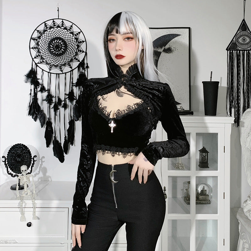 Black retro gothic floral bolero 23614A