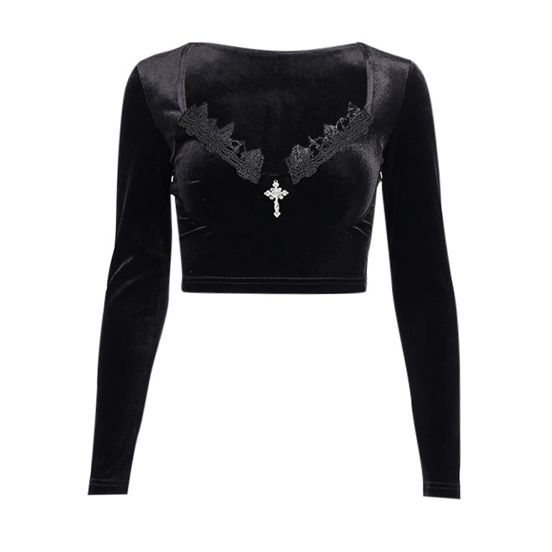 Gothic Long Sleeve Crop Top HY21254