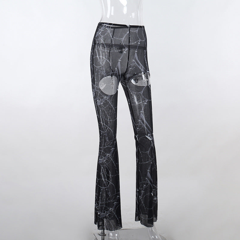 Gothic Printed Hollow Out Flare Pants CF23077