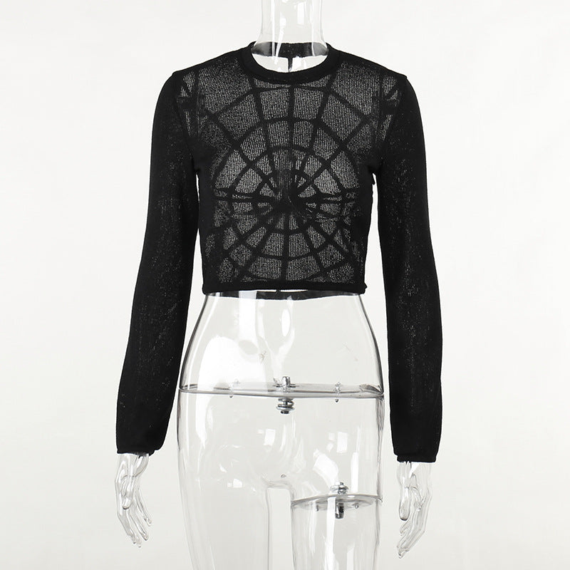 Gothic Style Spider Web Back Long Sleeve Top YJ22571