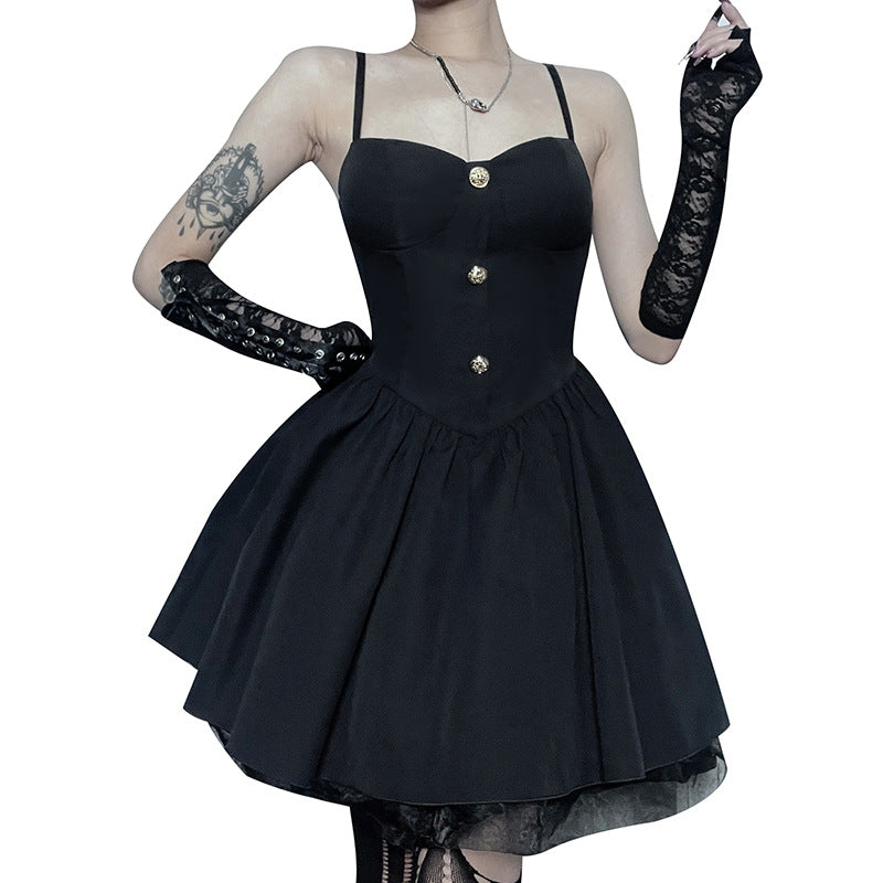 Black Gothic Strappy Lolita Dress CF23002