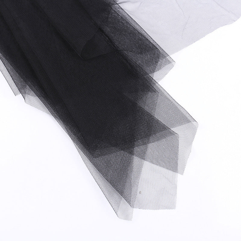 Gothic Dark Seductive Sheer Asymmetrical Skirt CF23078