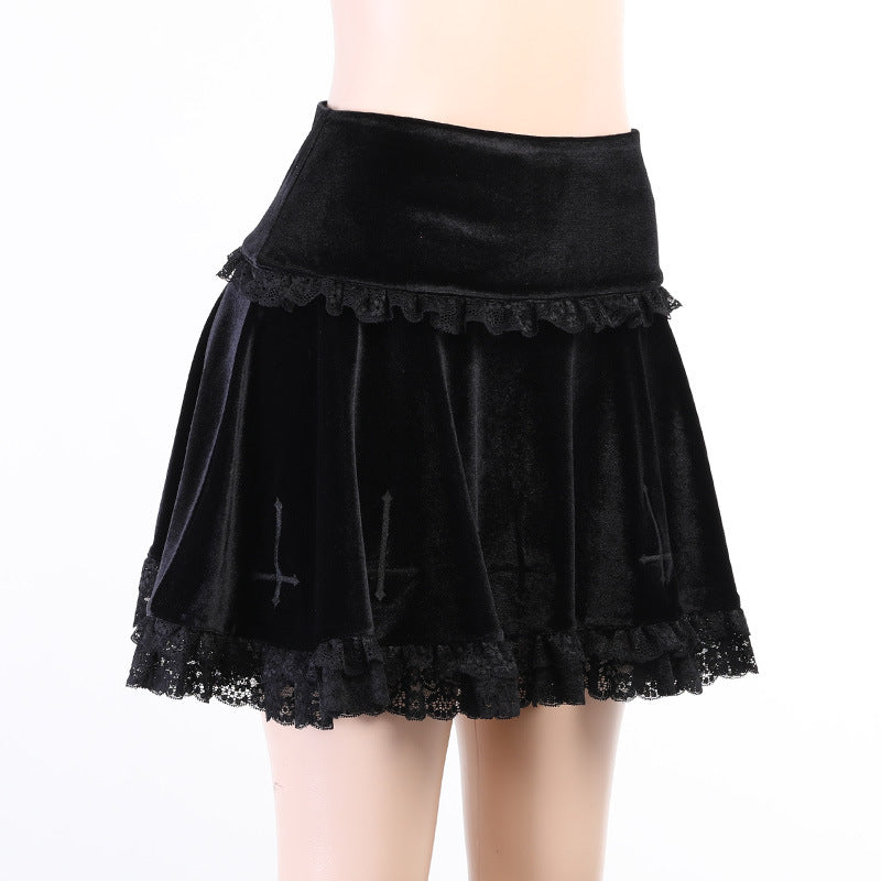 Gothic Edgy black midi skirt 212009