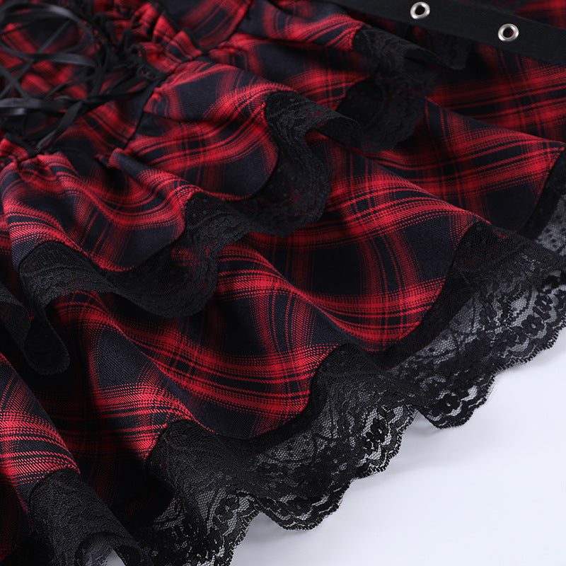Punk Style Plaid Top & Skirt Set JY21550