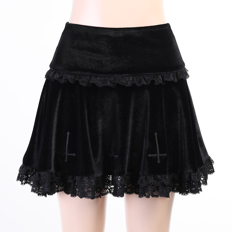 Gothic Edgy black midi skirt 212009