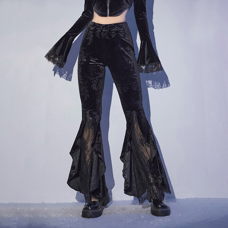 Black Gothic Lace Flared Trousers SY21359
