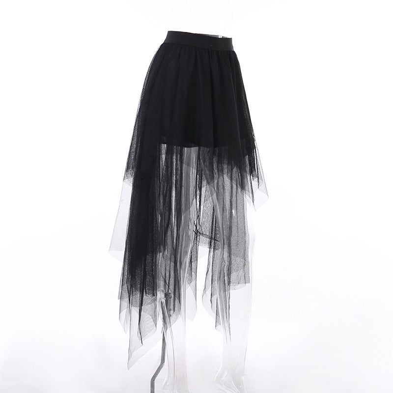 Gothic Dark Seductive Sheer Asymmetrical Skirt CF23078