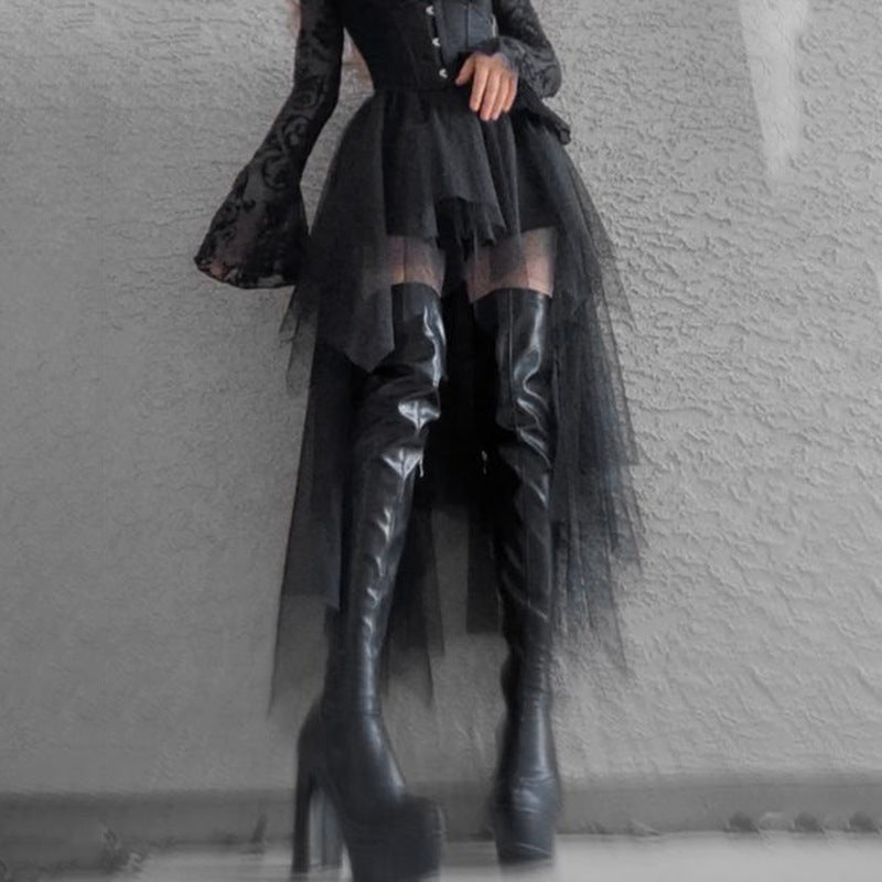 Gothic Dark Seductive Sheer Asymmetrical Skirt CF23078