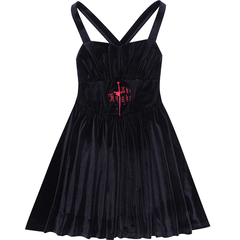 Gothic Black Strap Strap Dress LH22526