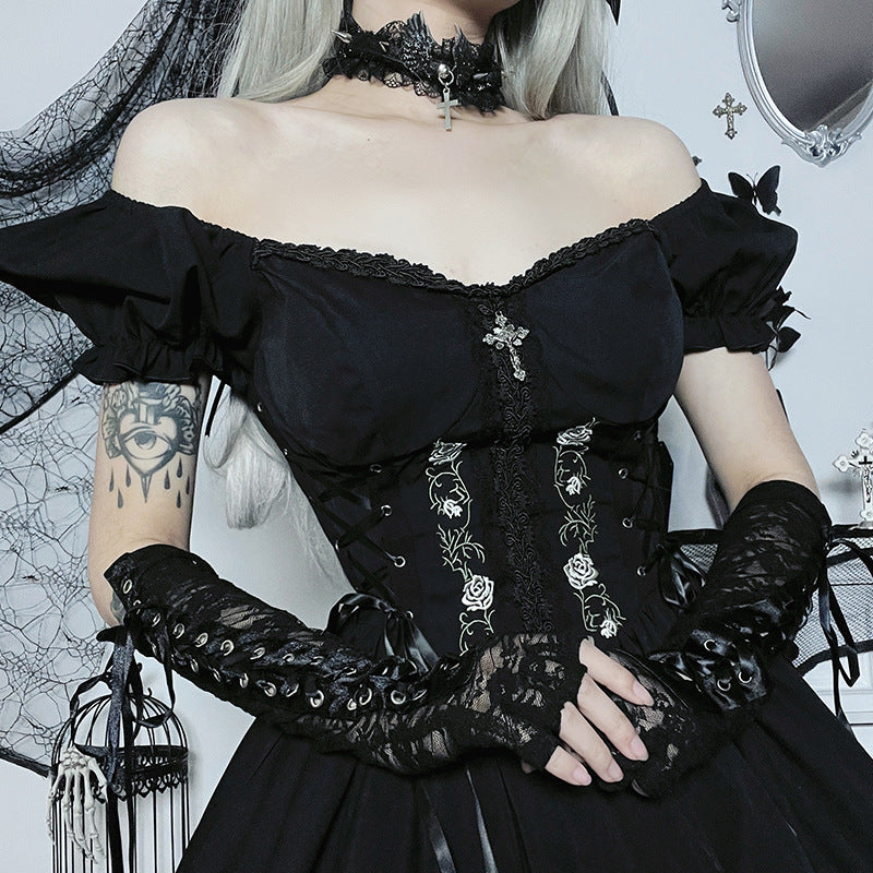 Black Gothic Lolita Corset Short Sleeve Dress JY22527