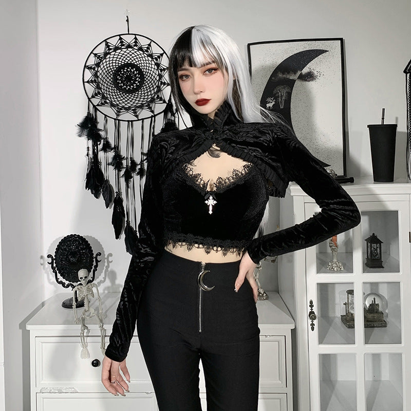 Black retro gothic floral bolero 23614A