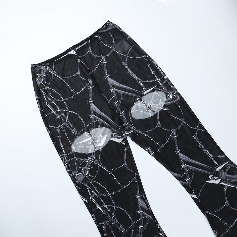 Gothic Printed Hollow Out Flare Pants CF23077