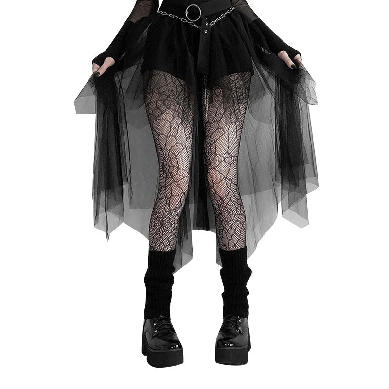 Gothic Dark Seductive Sheer Asymmetrical Skirt CF23078