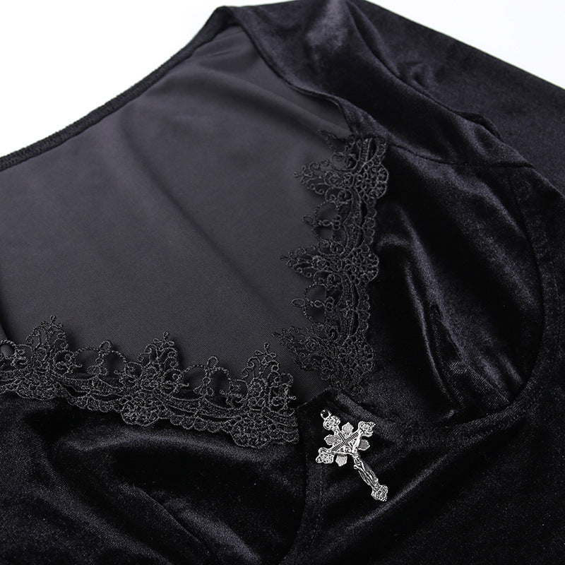 Gothic Long Sleeve Crop Top HY21254