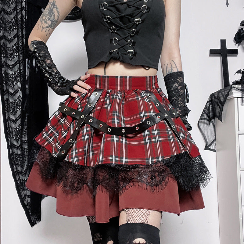 Punk Style Red Plaids Skirt JY22529