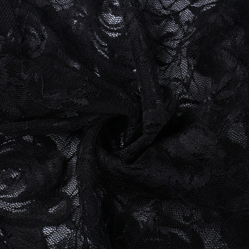Gothic Black Rose Lace Crop Top CF23079