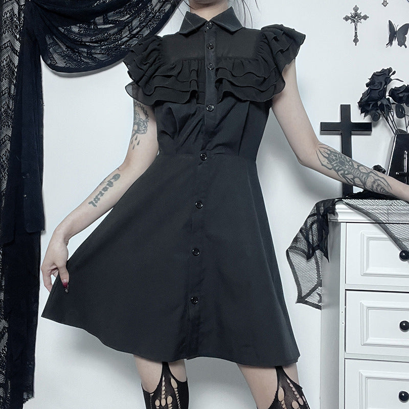 Gothic black Ruffled Dress JY23018