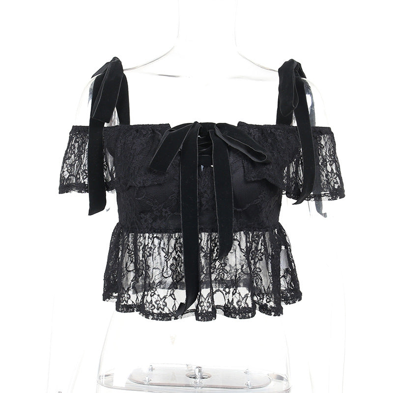 Black Gothic Style Lace Off-shoulder Top YY22030