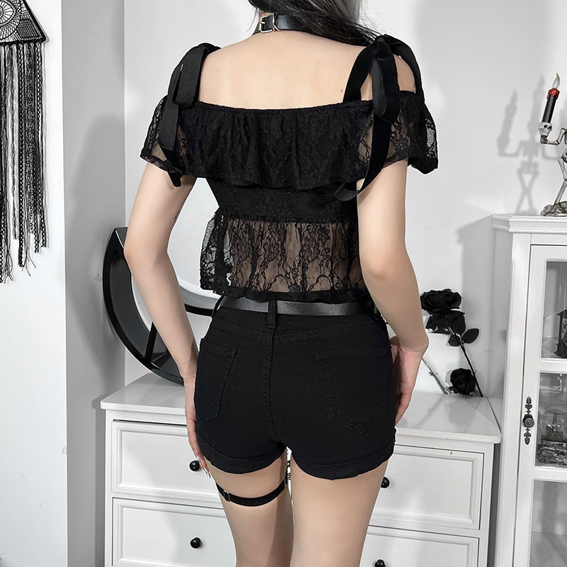 Black Gothic Style Lace Off-shoulder Top YY22030