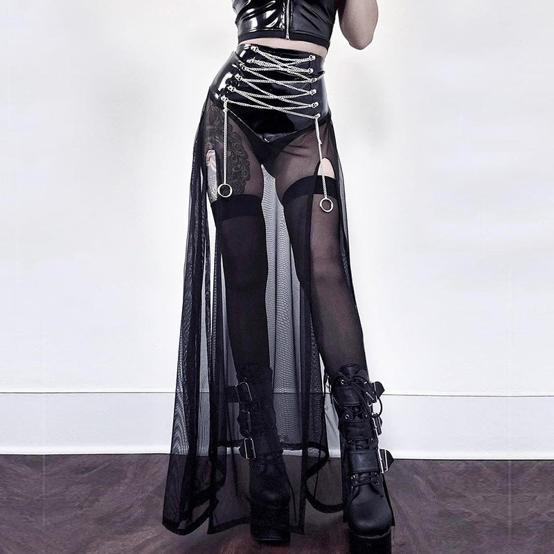 Gothic sheer mesh see-through long skirt SY22016