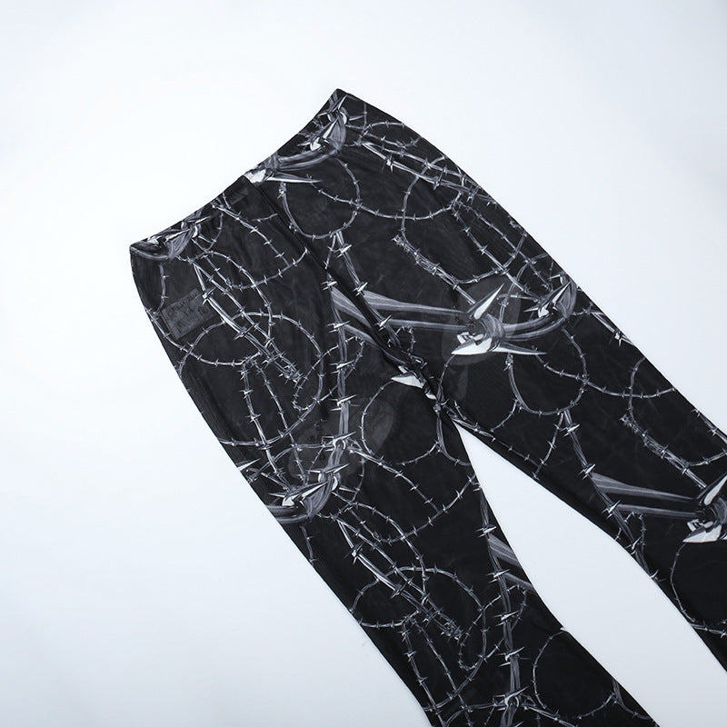 Gothic Printed Hollow Out Flare Pants CF23077