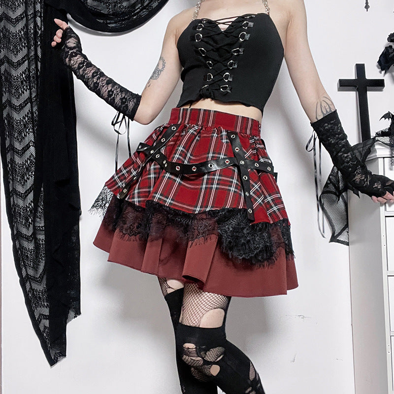 Punk Style Red Plaids Skirt JY22529