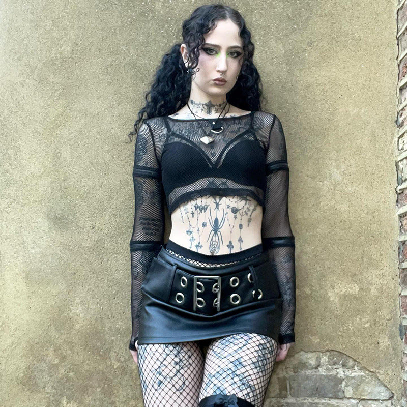 Black Punk Belt Skirt JY23034