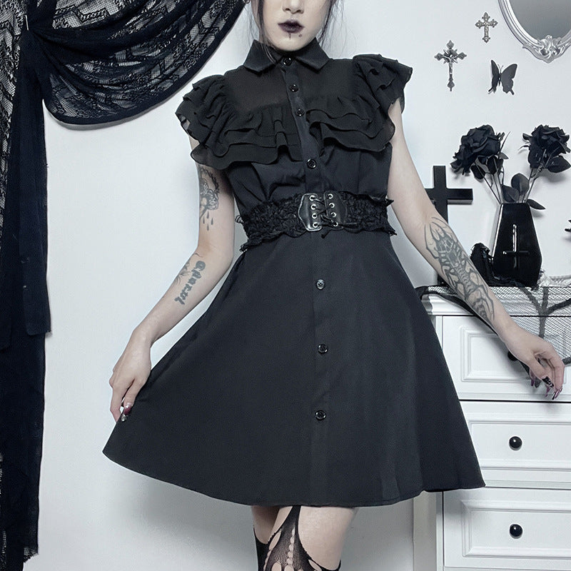 Gothic black Ruffled Dress JY23018