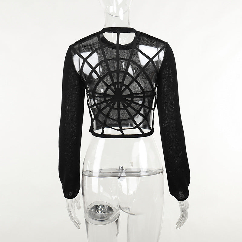 Gothic Style Spider Web Back Long Sleeve Top YJ22571