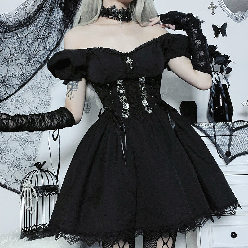 Black Gothic Lolita Corset Short Sleeve Dress JY22527