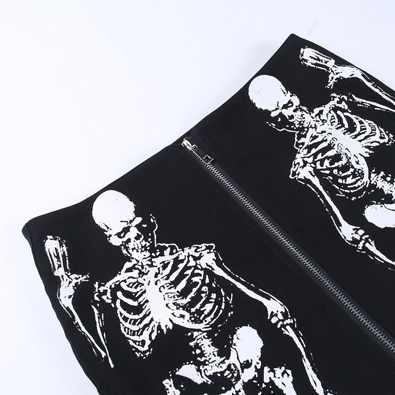 Black Skull Print Gothic Skirt CF23016