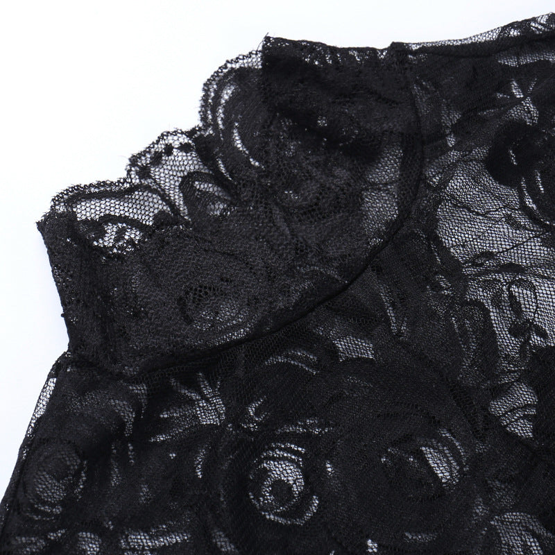 Gothic Black Rose Lace Crop Top CF23079
