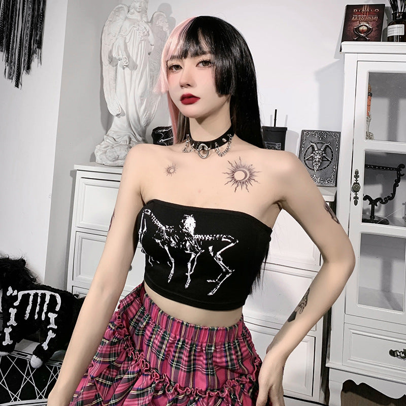 Punk Style Black Print Tube Top SY21318