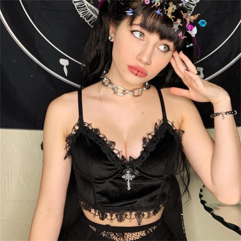 Gothic Black Velvet Camisole 23634a