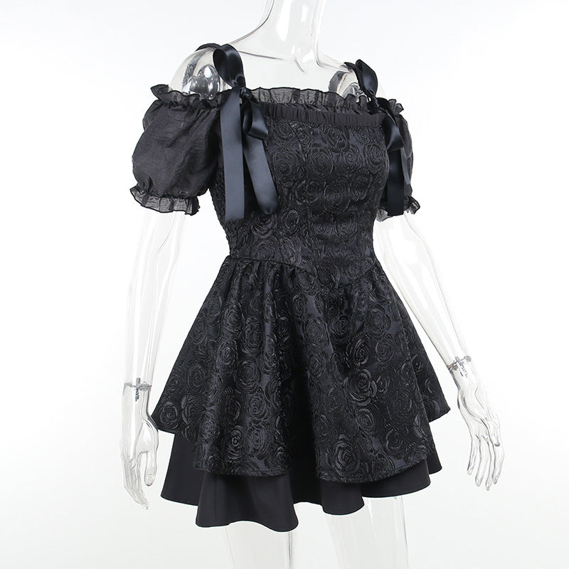 Gothic Black Off-shoulder Mini Dress CC21254