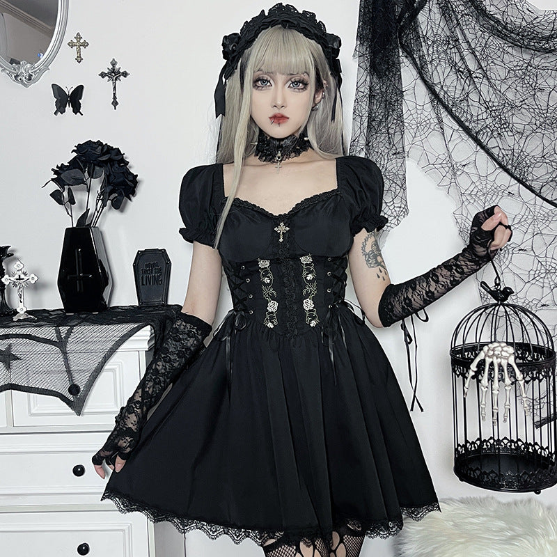 Black Gothic Lolita Corset Short Sleeve Dress JY22527