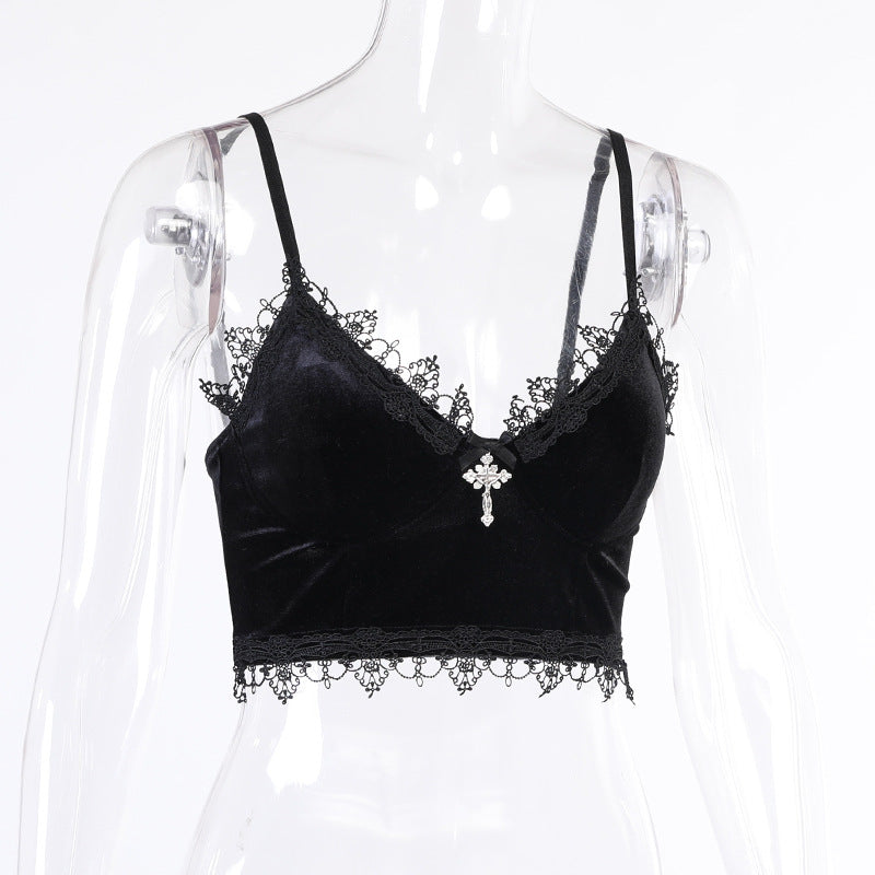 Gothic Black Velvet Camisole 23634a