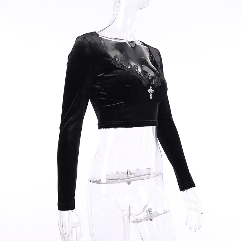 Gothic Long Sleeve Crop Top HY21254