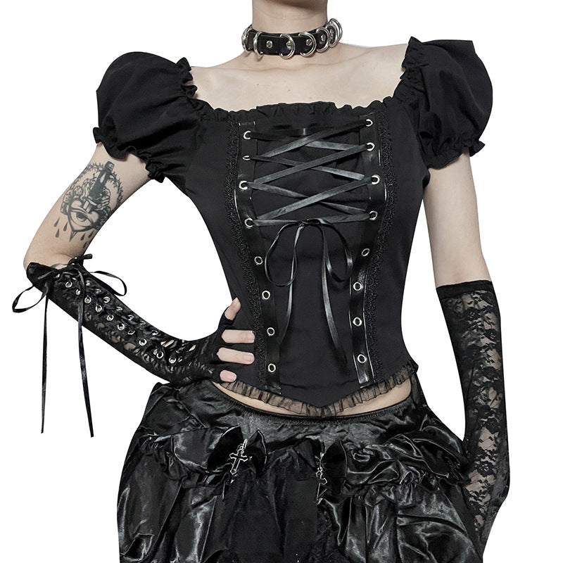 Gothic style off-shoulder short sleeve corset top JY22528