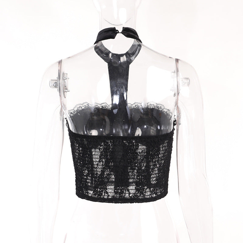 Gothic Style Black Lace Halter Tube Top CF22253