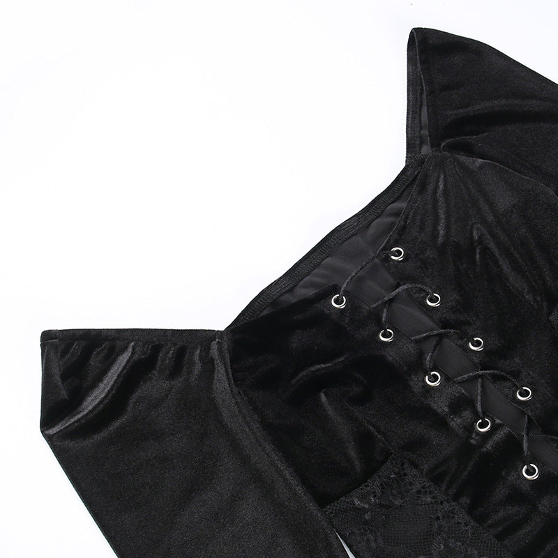 Black Gothic Lace Long Sleeve Corset Crop Top JY22491