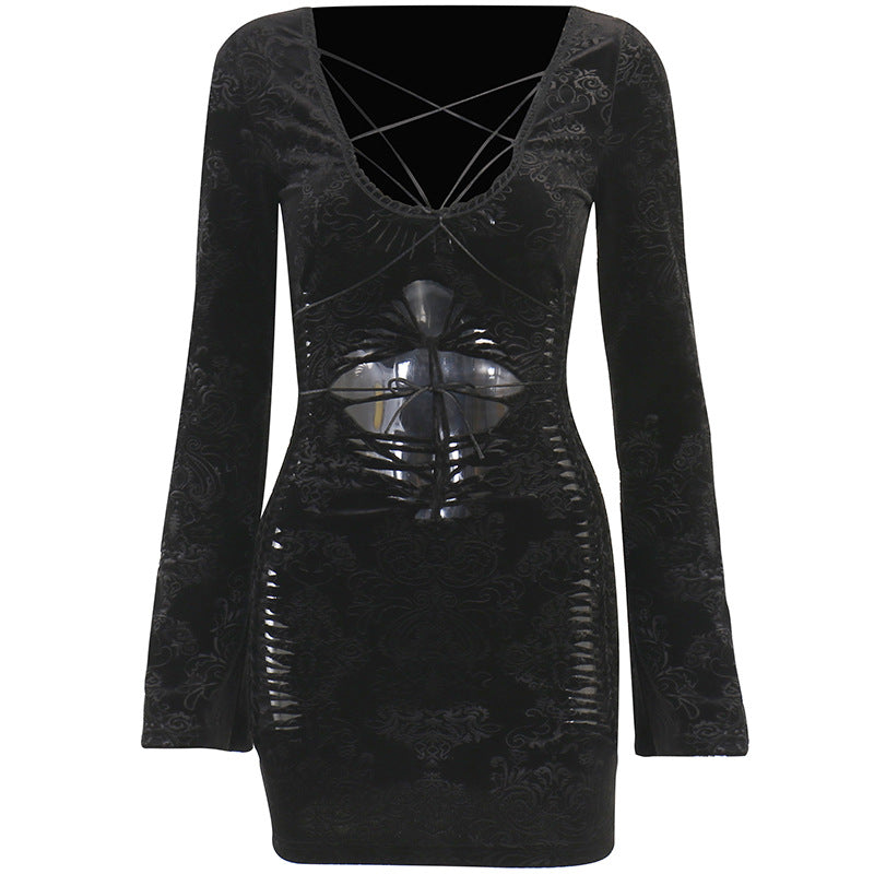 Black Gothic Style Bodycon Dress LL22007