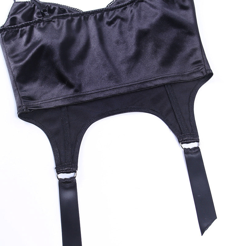 Gothic Black Sexy Satin Lace Camisole with Low-cut Back 26401P