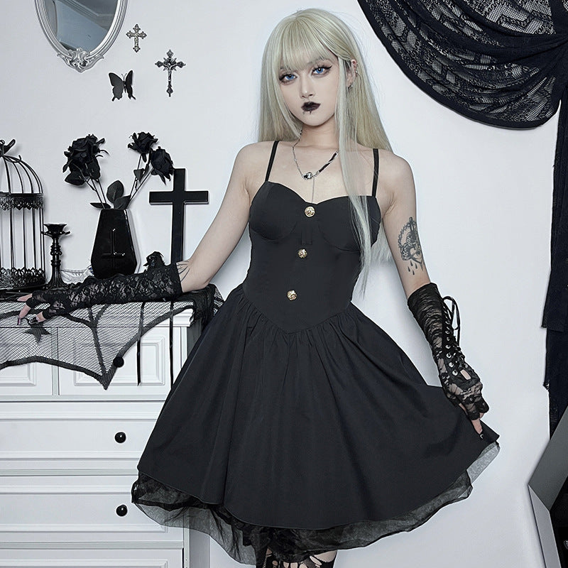 Black Gothic Strappy Lolita Dress CF23002
