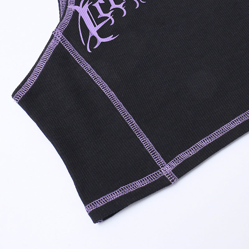 Punk Style Black Long Sleeve Fake Two Piece Crop Top YL22073