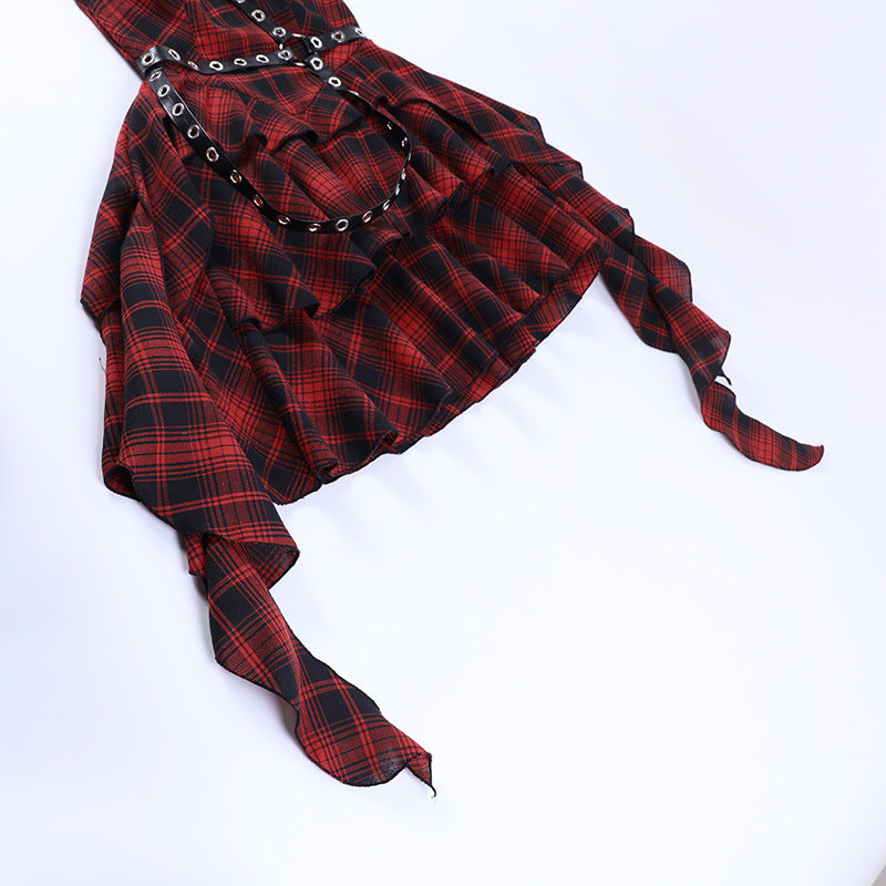 Punk Style Red Plaid Strapless Dress CC22242