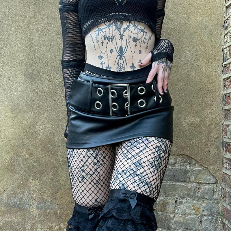 Black Punk Belt Skirt JY23034